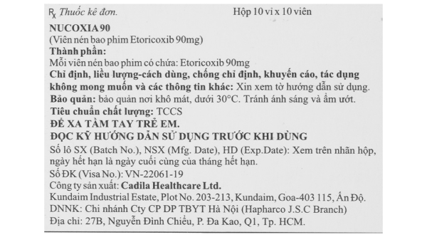 Nucoxia 90mg giảm đau, kháng viêm xương khớp (10 vỉ x 10 viên)