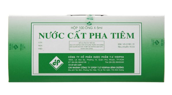 Nước cất pha tiêm Vidipha hòa tan thuốc tiêm bột (100 ống x 5ml)