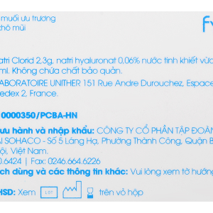 Nước muối sinh lý Fysoline Hypertonic solution giảm ngạt mũi, khô mũi (20 ống x 5ml)