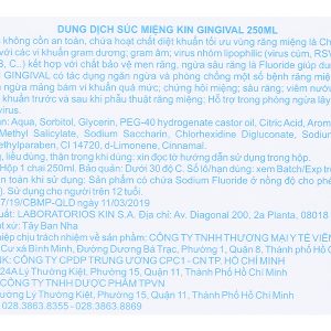 Dung dịch súc miệng Kin Gingival ngừa viêm nướu, sâu răng chai 250ml
