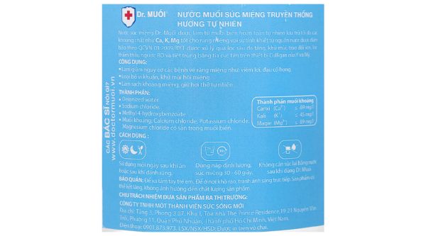 Nước súc miệng Dr. Muối ngừa vi khuẩn, giảm mùi hôi miệng chai 1000ml