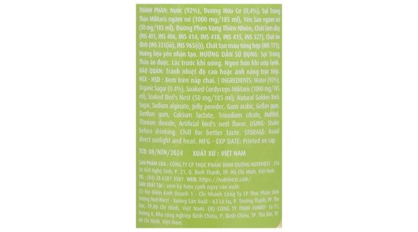 Nước yến sào và đông trùng hạ thảo Green Bird hộp 6 chai x 185ml