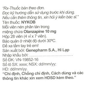 Nykob 10mg trị tâm thần phân liệt, rối loạn lưỡng cực (4 vỉ x 7 viên)