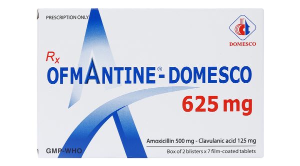 Ofmantine - Domesco 625mg trị nhiễm khuẩn nhạy cảm (2 vỉ x 7 viên)