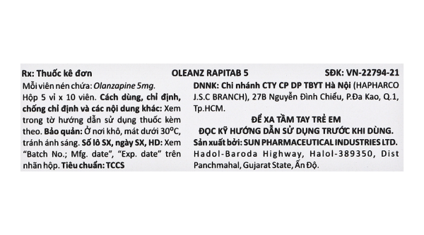 Oleanz Rapitab 5 trị tâm thần phân liệt (5 vỉ x 10 viên)