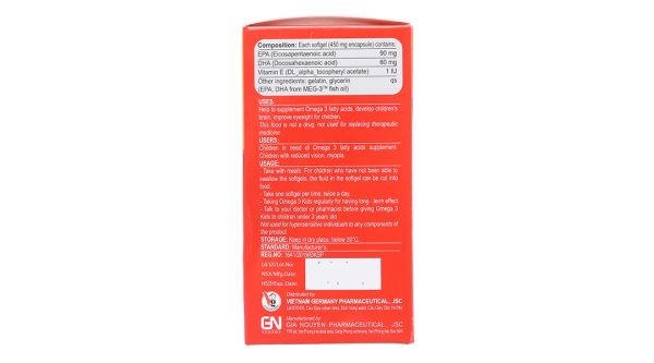 Dầu cá Omega 3 Kids phát triển não bộ, cải thiện thị lực lọ 60 viên