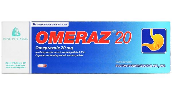 Omeraz 20 điều trị và dự phòng viêm loét, trào ngược dạ dày, thực quản (10 vỉ x 10 viên)