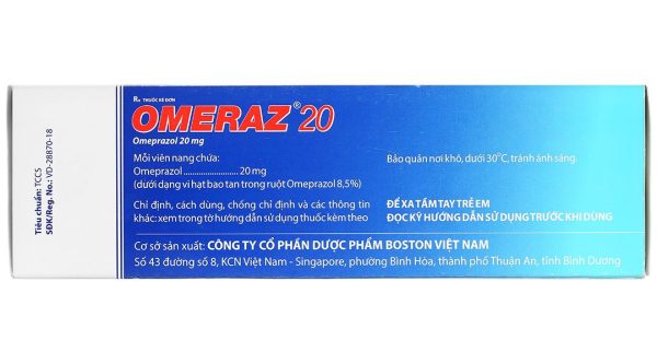 Omeraz 20 điều trị và dự phòng viêm loét, trào ngược dạ dày, thực quản (10 vỉ x 10 viên)