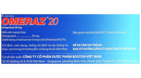 Omeraz 20 điều trị và dự phòng viêm loét, trào ngược dạ dày, thực quản (10 vỉ x 10 viên)