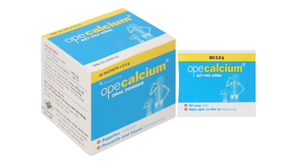 Thuốc bột Opecalcium bổ sung Calci và vitamin D3, ngừa loãng xương (20 gói x 2.5g)