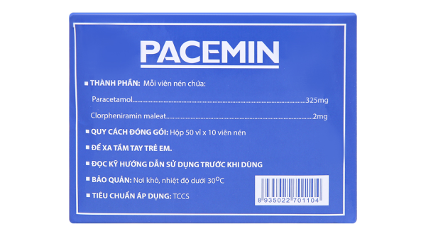 Pacemin trị triệu chứng đau đầu, sổ mũi, hạ sốt (50 vỉ x 10 viên)