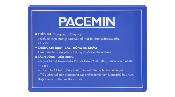 Pacemin trị triệu chứng đau đầu, sổ mũi, hạ sốt (50 vỉ x 10 viên)