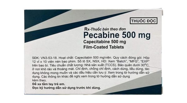 Pecabine 500mg chỉ định điều trị ung thư đại trực tràng di căn (12 vỉ x 10 viên)