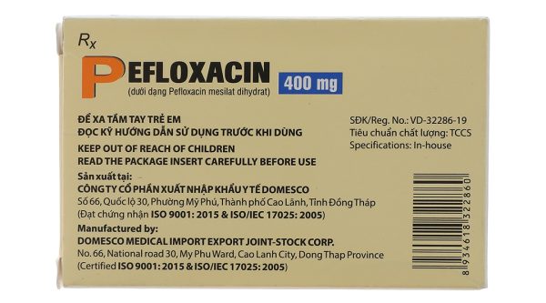 Pefloxacin Domesco 400mg trị nhiễm khuẩn (2 vỉ x 10 viên)