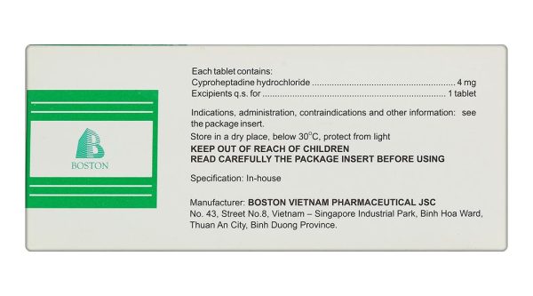 Periboston 4mg điều trị dị ứng và ngứa, đau nửa đầu và đau đầu (10 vỉ x 10 viên)