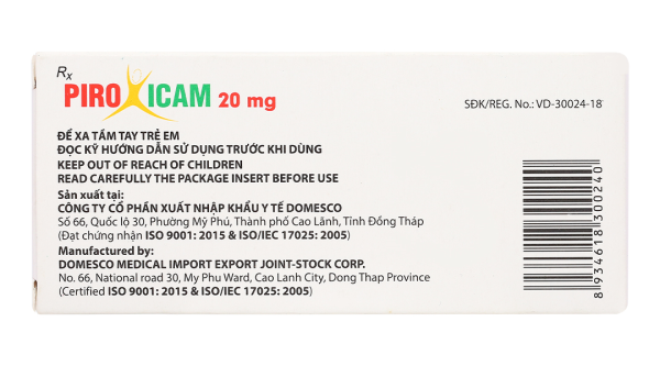 Piroxicam Domesco 20mg giảm triệu chứng của viêm khớp dạng thấp, viêm xương khớp (3 vỉ x 10 viên)