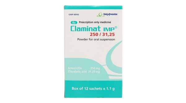 Bột pha hỗn dịch uống Claminat IMP 250/31.25 trị nhiễm khuẩn (12 gói x 1.1g)