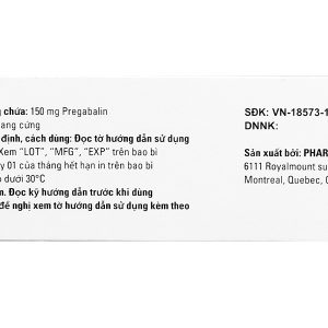 Pms-Pregabalin 150mg trị động kinh, đau dây thần kinh (4 vỉ x 15 viên)