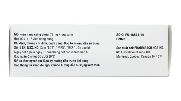 Pms-Pregabalin 75mg trị động kinh, đau dây thần kinh (4 vỉ x 15 viên)