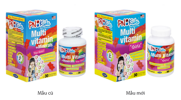 Kẹo dẻo PN Kids Multi Vitamin Girls bổ sung vitamin cho bé gái lọ 30 viên