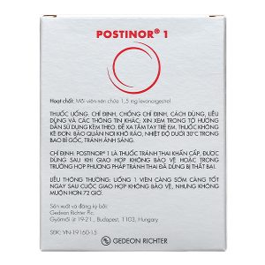 Postinor 1 thuốc tránh thai khẩn cấp trong vòng 72 giờ (1 vỉ x 1 viên)