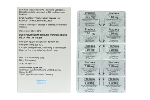 Pradaxa 110mg phòng và trị huyết khối (3 vỉ x 10 viên)