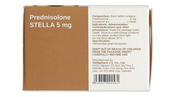 Prednisolone Stella 5mg điều trị các triệu chứng viêm, dị ứng chai 200 viên