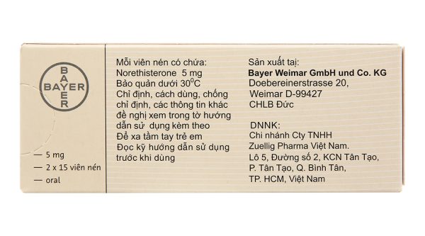 Primolut N 5mg trị xuất huyết do rối loạn chức năng, vô kinh (2 vỉ x 15 viên)