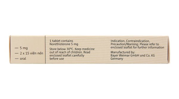 Primolut N 5mg trị xuất huyết do rối loạn chức năng, vô kinh (2 vỉ x 15 viên)
