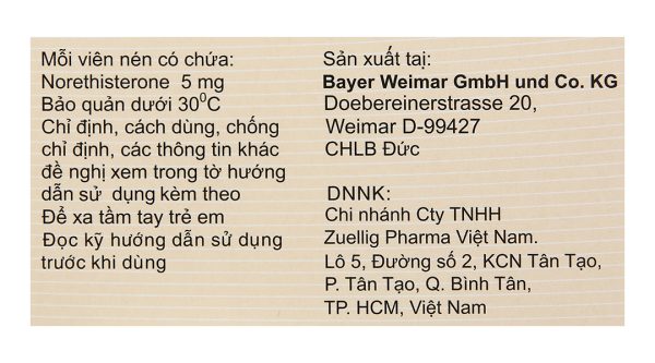 Primolut N 5mg trị xuất huyết do rối loạn chức năng, vô kinh (2 vỉ x 15 viên)