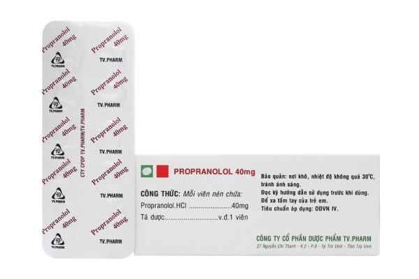 Propranolol TV.Pharm 40mg trị tăng huyết áp, đau thắt ngực (10 vỉ x 10 viên)