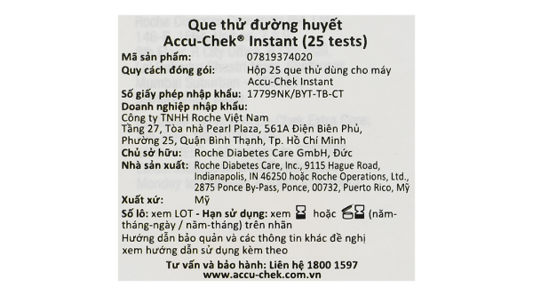 Que thử đường huyết Accu-Chek Instant hộp 25 que