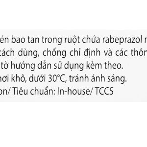 Rabzak 20 trị trào ngược dạ dày, thực quản (3 vỉ x 10 viên)