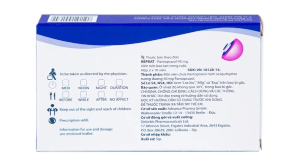 Reprat 40mg trị trào ngược dạ dày - thực quản (2 vỉ x 10 viên)
