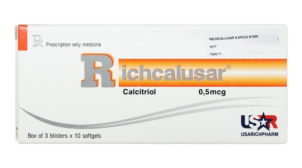 Richcalusar 0.5mcg trị loãng xương, thiểu năng tuyến cận giáp (3 vỉ x 10 viên)