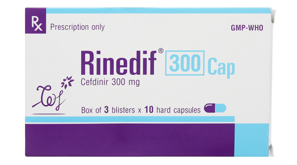 Rinedif 300 Cap trị nhiễm khuẩn từ nhẹ đến trung bình (3 vỉ x 10 viên)