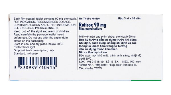 Roticox 90mg giảm đau, kháng viêm xương khớp (3 vỉ x 10 viên)