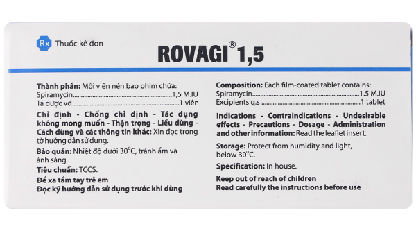 Rovagi 1,5 trị nhiễm khuẩn (2 vỉ x 10 viên)