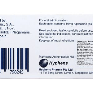 Rupafin 10mg trị viêm mũi dị ứng, mề đay (1 vỉ x 10 viên)