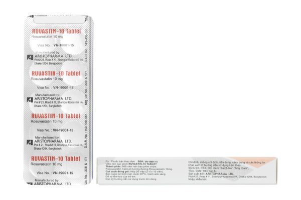 Ruvastin-10 Tablet trị rối loạn mỡ máu (2 vỉ x 10 viên)