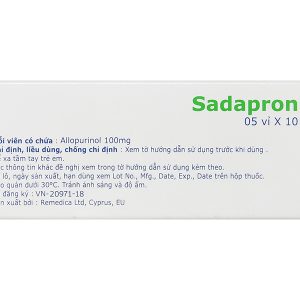 Sadapron 100 trị chứng tăng acid uric tiên phát hoặc thứ phát (5 vỉ x 10 viên)