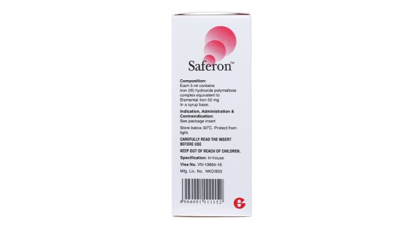 Siro Saferon 50mg/5ml trị thiếu máu, thiếu sắt chai 100ml