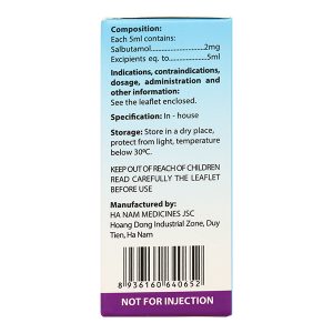 Dung dịch uống Sallet 2mg/5ml trị hen suyễn, viêm phế quản (10 ống x 5ml)