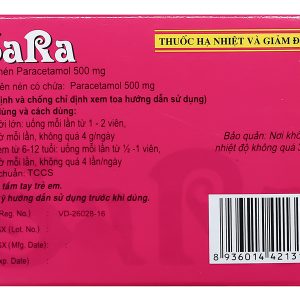 Sara 500mg trị các chứng đau và sốt từ nhẹ đến vừa (20 vỉ x 10 viên)