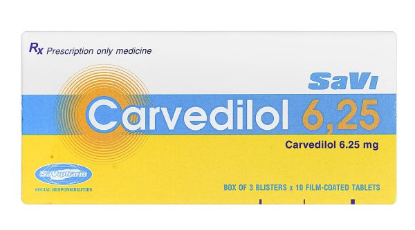 Savi Carvedilol 6.25mg trị tăng huyết áp (3 vỉ x 10 viên)