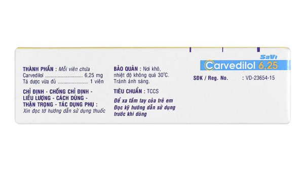 Savi Carvedilol 6.25mg trị tăng huyết áp (3 vỉ x 10 viên)