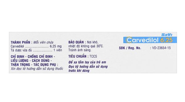 Savi Carvedilol 6.25mg trị tăng huyết áp (3 vỉ x 10 viên)