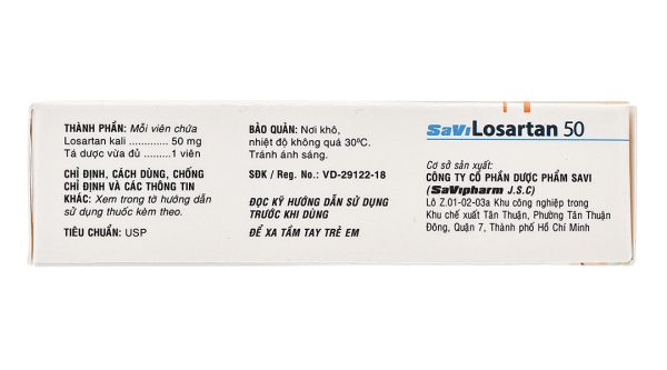 SaVi Losartan 50 trị tăng huyết áp nguyên phát (3 vỉ x 10 viên)