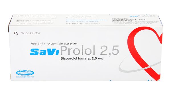 SaviProlol 2.5mg trị tăng huyết áp, đau thắt ngực (3 vỉ x 10 viên)