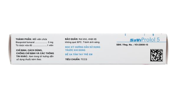 SaViProlol 5 trị tăng huyết áp, đau thắt ngực (3 vỉ x 10 viên)